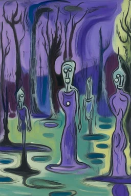 A purple swamp with ghosts painted by Pablo Picasso