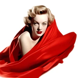 A photograph of norma jeane baker inthe style of milton greene, red blanket, white background