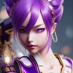 Detailed cute anime Kunoichi girl, purple hair buns, purple bangs, red latex bodysuit, intricate details, full body portrait, keep head in frame, slight smile, black Japanese motif, concept art, highly detailed, digital painting, concept art, sharp focus, illustration, art by Yoji Shinkawa, WLOP and greg rutkowski and alphonse mucha and artgerm and yanjun Chen and Junji ito and Makoto Shinkai, HDR, octane render