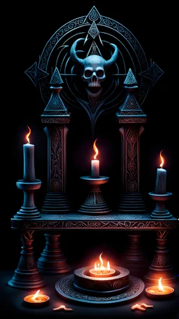 Scary magic altar on a black background