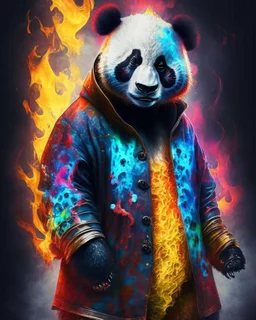 Panda grizzle hybrid colors clothes with lollipopd dark fire art ,Hyperrealistic stunning Master piece