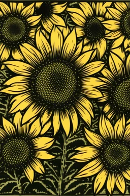 sunflowers block print