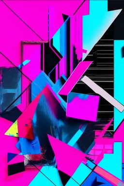 Abstract art collage bright neon pink and blues in style of phil hsle