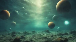 matrix universe, space, planets, under water