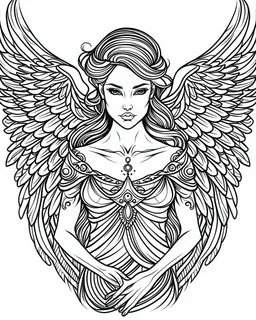 majestatic angel tattoo idea, line art