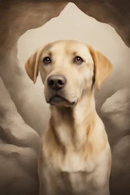 Portrait of a yellow Labrador in the style of prehistoric cave art