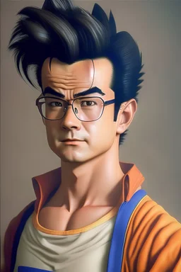 Realistic, Detailed photo of Son Gohan from Dragon ball Z as character in 80's sitcom style