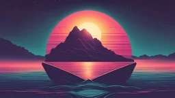 sun horizon stars sea retrowave wallpaper