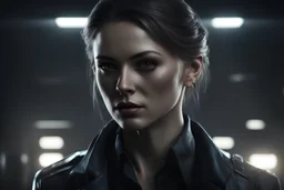 female agent, supervisor, secret organization, scar, dark mood, dark atmosphere, hyperrealistic 16k, 3d rendering, expressively detailed, dynamic light,
