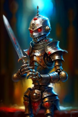 oil painting portrait of knightly smirking robot vampire holding magical dagger, bokeh , high detail, smooth render, prize winning