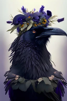 front Raven with wild flowers on the head