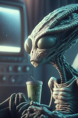 Alien watching a movie ,highly detailed, artstation, sharp focus,4k