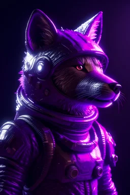 a dark purple head fox in space suits, surrealism, retro space, full body, volumetric light, cinematic lightning, cgi rendering, unreal, trending Artstation, ultra detailed, intricate