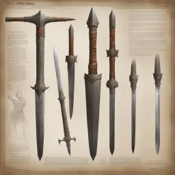 ConceptSheet: A document showing Savage Sword , the weapon of choice for Kate Fleetwood, from Conan so powerful of incomprehensible power.