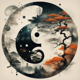 Double exposures:: yin yang symbol clock face by Andreas Lie and Dan Mountford; Japanese Bonsai Garden in a vision of a clock; by Bojan Jevtic, by Victo Ngai; Splash art, intricate detailed, double exposure photo layering, roman numerals, hyperdetailed, watercolor and ink, loose brushstrokes, dramatic, reflective, moody, beautiful