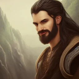 a _ fantasy _ style _ portrait _ painting _ of white male black hair short head stoic braided beard round face mountains rpg dnd oil _ painting _ unreal _ 5 _ daz. _ rpg _ portrait _ extremely _ detailed _ artgerm _ greg _ rutkowski _ greg