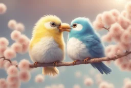 Very fluffy bird couple love, flora, in sparkling sunshine Weight:1 detailed matte painting Weight:0.9