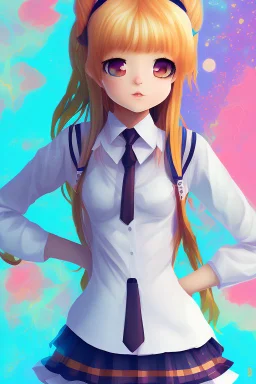 Cute anime schoolgirl in abstract background