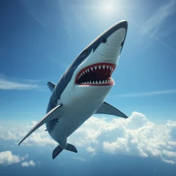 a giant shark eating an airplane in the sky