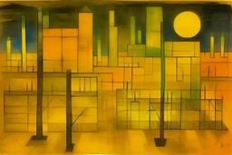 A yellow glowing facility plant zone painted by Paul Klee