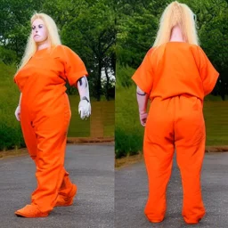 female prisoner, hyper realistic, orange jumpsuit, blonde hair