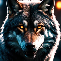 image of a large wolfs head. 4k. Photorealistic. Urban fantasy