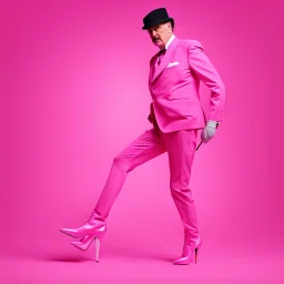 [Ultra Fractal art] John Cleese in a pink battlesuit pink gloves and pink high heel boots. The Ministry of Silly Walks.