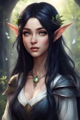 Black-haired beautiful elven girl, who is student of magic