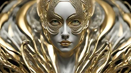 art from the 'art of control' collection by jasper harvey, in the style of futuristic optics, silver and gold, detailed facial features, swirling vortexes, 8k 3d, whimsical cyborgs, made of crystals --ar 150:187 --s 750 --v 5. 2 --style raw