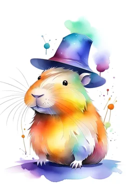 Create a watercolor clip art image with a white background of 3D capybara baby as wizard