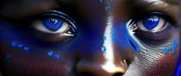 Extreme closeups of Wolof people. Their eyes glow with gemstone colors and reflect Cobalt Infinity, –v6