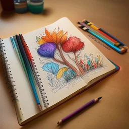 A notebook with color drawings