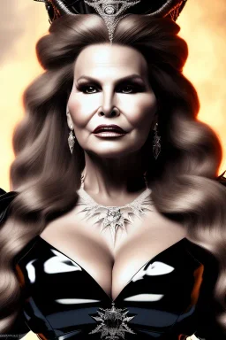 portrait of jennifer coolidge as evil queen in black leather gown, leather, angry, stern look, volumetric lighting, particales,highly detailed,cinematic, deep colours,8