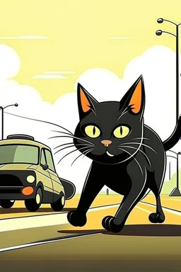 black cat hit on road cartoon