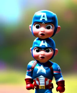 Baby captain america, full body, bokeh