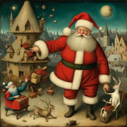 Santa Claus attempting to deliver presents to Hieronymus Bosch