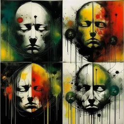 Five stages of Grief, by Victor Pasmore and Stephen Gammell and Dave McKean, surreal horror, abstract grief afflicted elements, dramatic, color splash, weirdcore