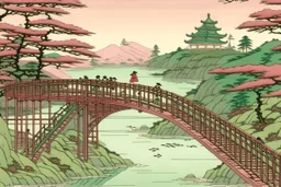 A light pink mystical bridge painted by Utagawa Hiroshige