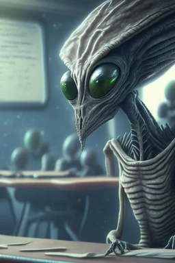 Alien in a classroom ,highly detailed, artstation, sharp focus,4k