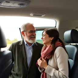 Father say goodbye to his daughter while she is leaving with a suip