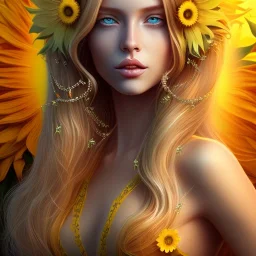 sunflower goddess green eyes long hair blond