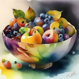 oil paint watercolor pastel acrylic ink the most beautiful bowl of fruits ever, award-winning, gorgeous, emotional.