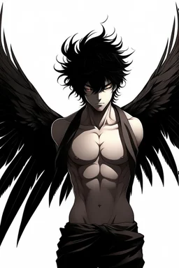 Anime man with black wings realistic