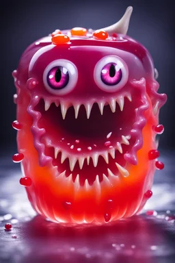 A fruit jelly with fangs and weird eyes