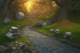  winding stone path lit river