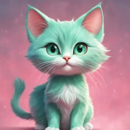 A delightful and adorable cartoon illustration featuring a cute mint-colored cat against a charming pink background, (delightful illustration:1.4), (adorable cartoon cat:1.5), (charming pink background:1.3), (expressive mint hues:1.2), inspired by the styles of cute cartoon artists, trending on ArtStation, Intricate, Sharp focus, vibrant lighting, (whimsical:1.4), (playful ambiance:1.3), (lush fur details:1.5), Cartoon, Masterful, Captivating, High Detail, Cinematic view