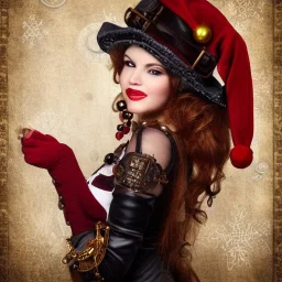  Steampunk Lady portrait with steampunk hair and christmas background