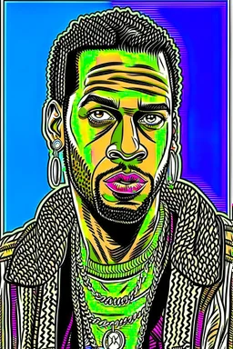 travis scott, drake portrait, in comics style, super HQ