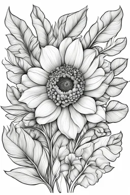 art for flower coloring pages with, white background, Sketch style, clean line art, white background, no shadows and clear