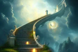 stairway to heaven, atmospheric, mystical, beautiful colours, romanticism, fantasy, Expressionism